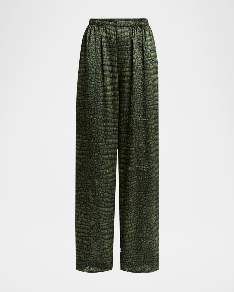 Crocodile Print Silk Satin Pajama Pants
